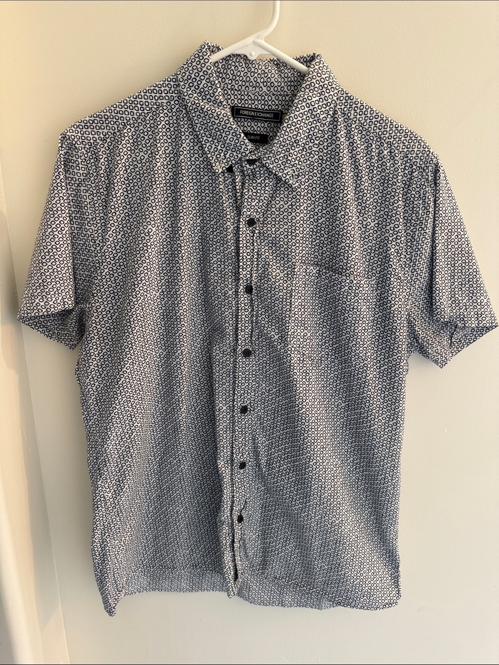 Foreign Exchange Men’s Short Sleeve Button-Down - Navy & White Pattern